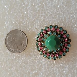 Green stone with pink & green rhinestones Ginger Snap Button 18MM